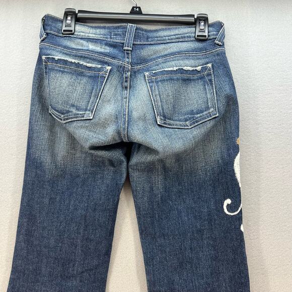 VTG KanCan Jeans Women's 5 Dark Blue Embroidered Hip Flare Preppy Normcore Rare - Picture 3 of 14